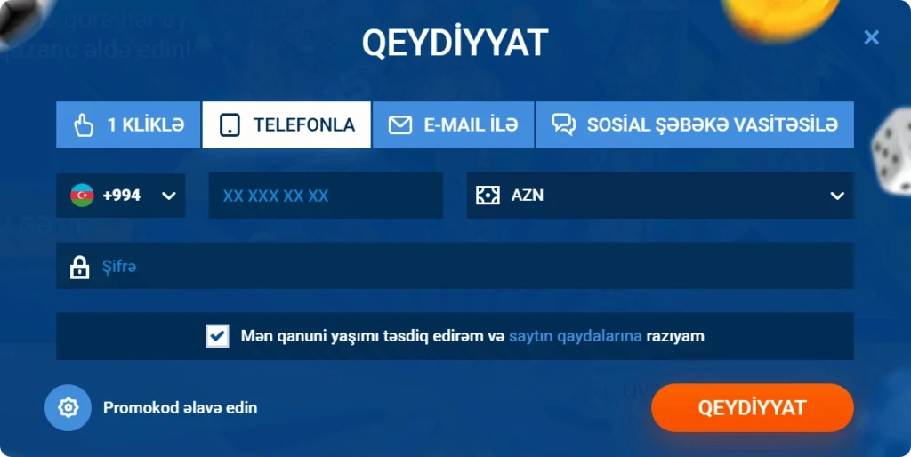 MostBet qeydiyyat forması