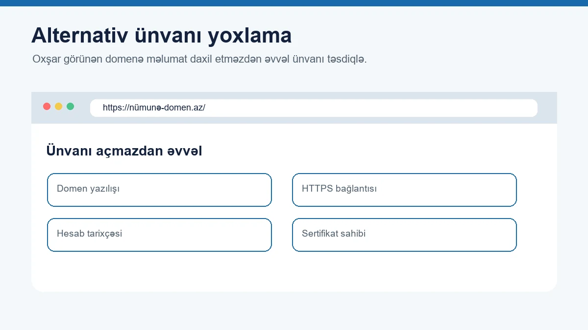Alternativ giriş ünvanının domen, HTTPS və sertifikat yoxlaması