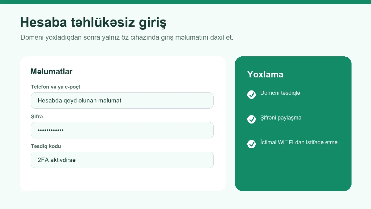 Telefon, şifrə və iki mərhələli təsdiq sahələri olan giriş forması